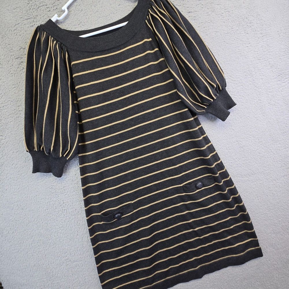 Coldwater Creek Sweater Dress Womens M Balloon Sleeve Striped Boho Cottagecore